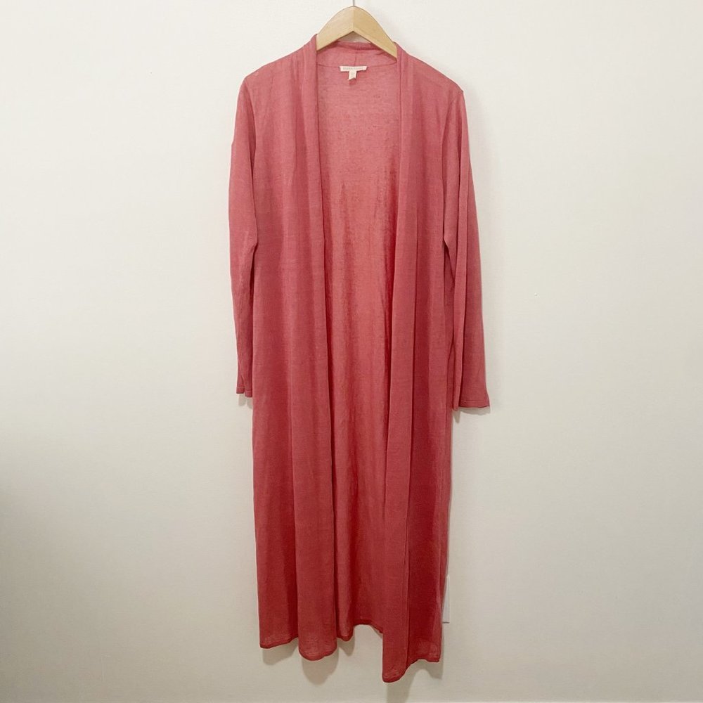 Eileen Fisher Pink Organic Linen Open Front Duster Cardigan Women's Large